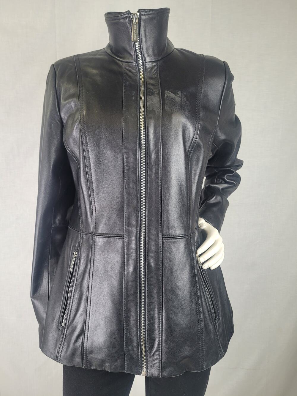 Michael Kors Black Leather Zip-up Scuba Jacket Women's Sz M